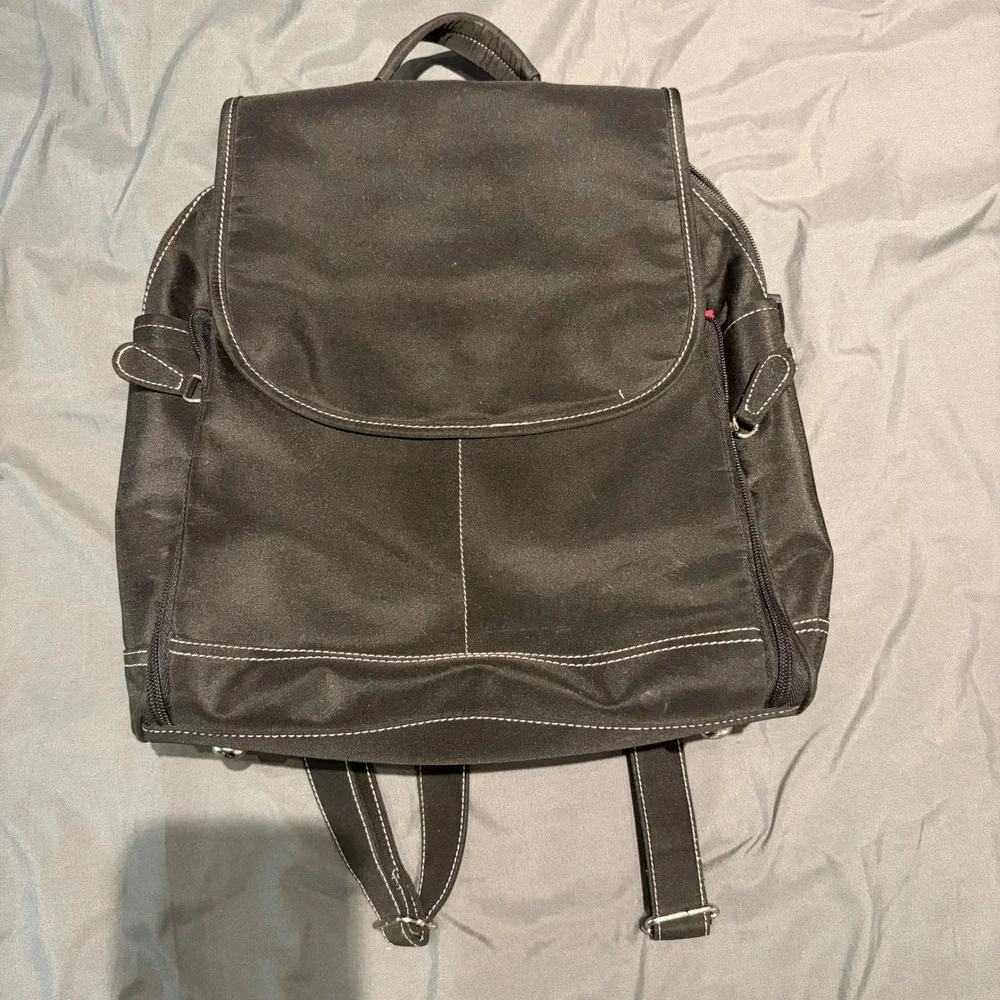 Kathy Van Zeeland Black Nylon Backpack Diaper Bag Set w/ Changing Mat & Pouches